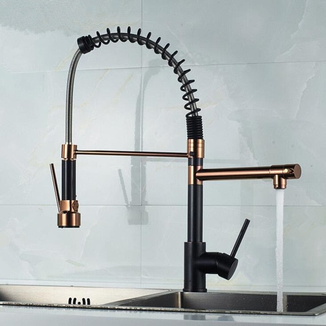 ROSITA-Black with Rose Gold Spring Chef Pot Filler and Pull out dual sprayer kitchen faucet