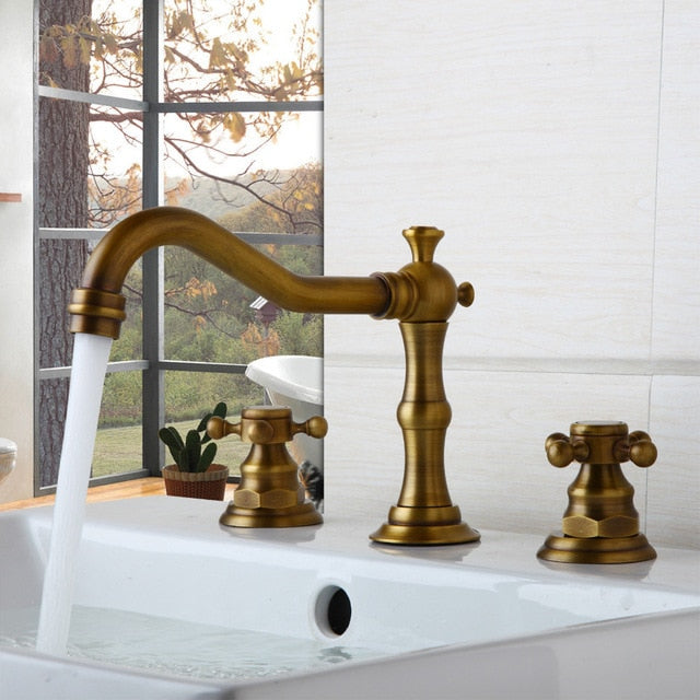 Gold Antique Victoria Style 8" Inch Wide Spread Lavatory Faucet