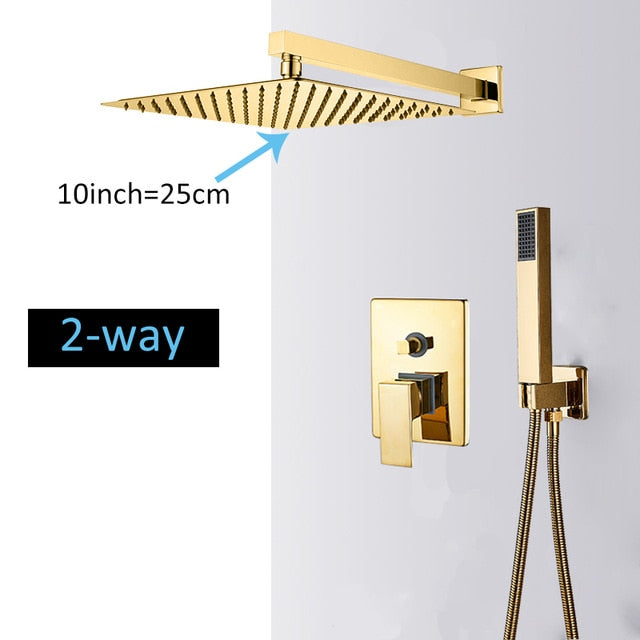 Gold polished 2 way square shower kit