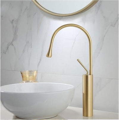 Brushed Gold-Black-White Tall Vessel Basin Bathroom Faucet