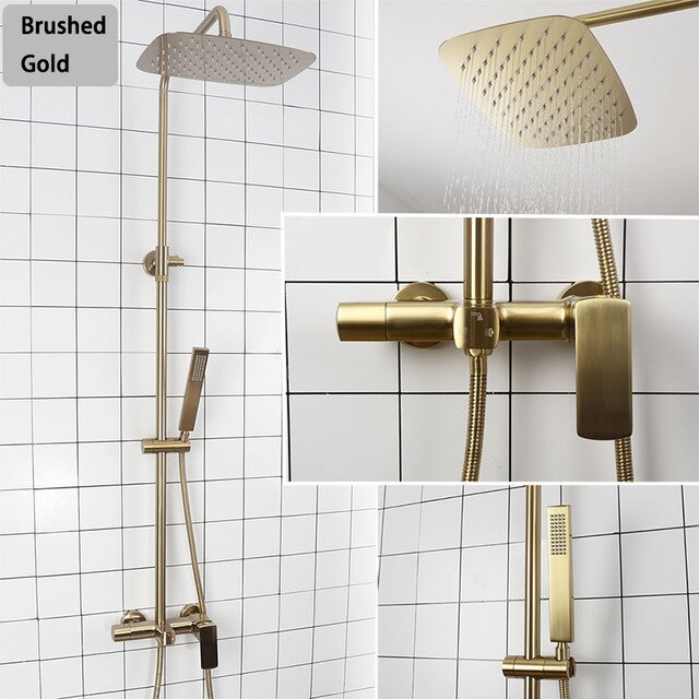 Brushed Gold Modern exposed 2 Way Shower system Kit