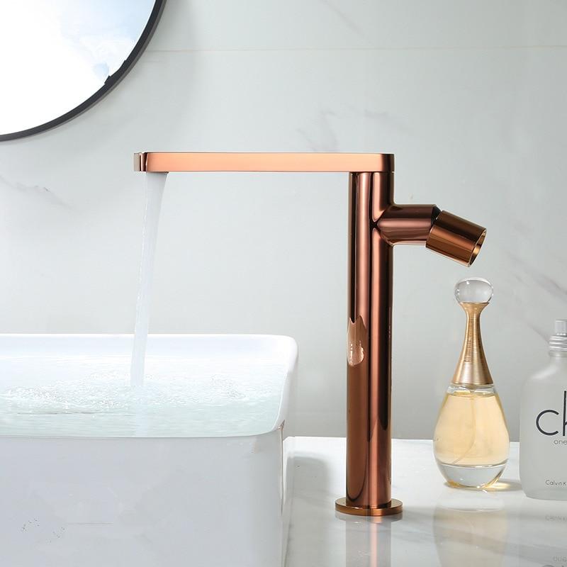 White-Black- Rose Gold Tall Vessel Basin Lavatory Faucet