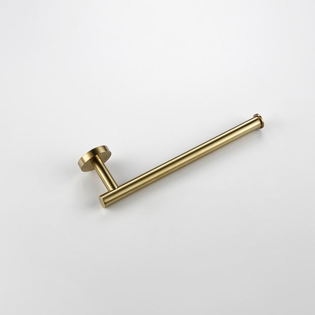 Brushed Gold Stainless Steel Round Wall Mounted Hand Towel Bar-Paper Holder Robe Towel Hooks Bathroom Accessories Kit