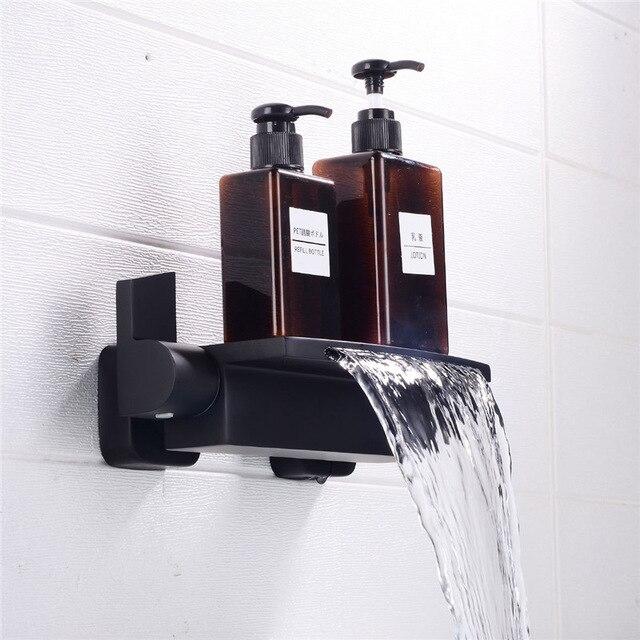 Gold Waterfall Wall Mounted Bathtub Filler Faucet Set