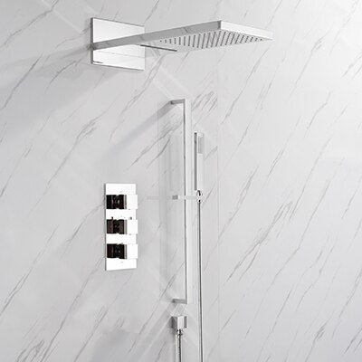 Gold polished - Matte Black-Chrome  Square 4 way  Way Thermostatic Waterfall Rain Head Shower Kit