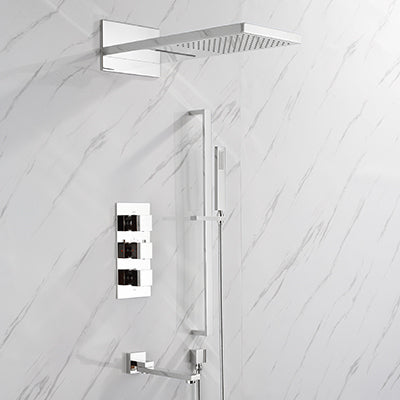 Gold polished - Matte Black-Chrome  Square 4 way  Way Thermostatic Waterfall Rain Head Shower Kit