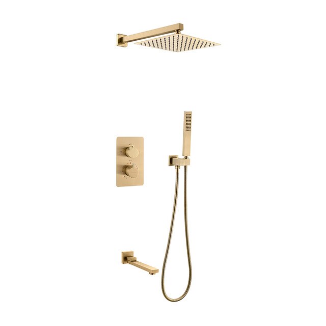 Brushed Gold Square Thermostatic 2 or 3 way function Shower Kit