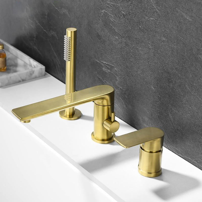 Gold Brushed Modern Design Deck Mount 3 Pieces Bathtub Filler Completed Set