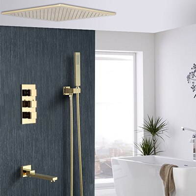 Polished Gold- Brushed Gold 3 Way Thermostatic Wall and ceiling Mount Completed Shower Kit