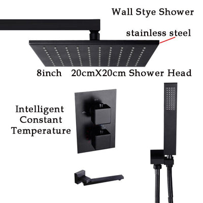 Black square 2 and 3 way function thermostatic shower kit