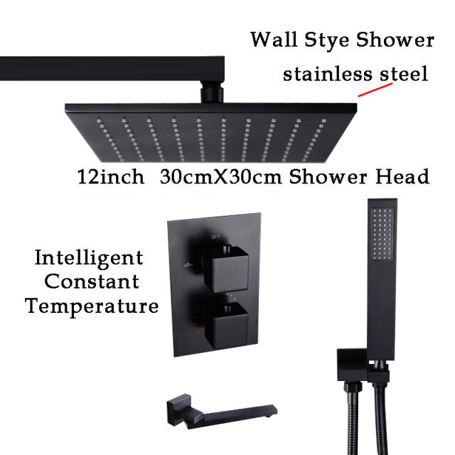 Black square 2 and 3 way function thermostatic shower kit