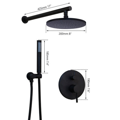 Black 2 Way Pressure balance Shower  with Option Of Round Rain Head 8-10-12 Completed Shower Set