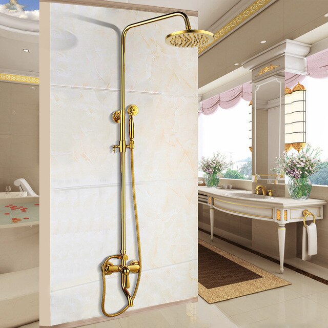 Polished Gold Exposed Antique Victoria Style With Porcelain Handle 3 Way Shower Sytem