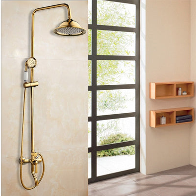 Polished Gold Exposed Antique Victoria Style With Porcelain Handle 3 Way Shower Sytem