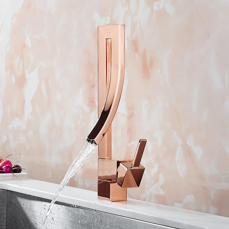 Rose Gold waterfall Single Hole Bathroom Faucet