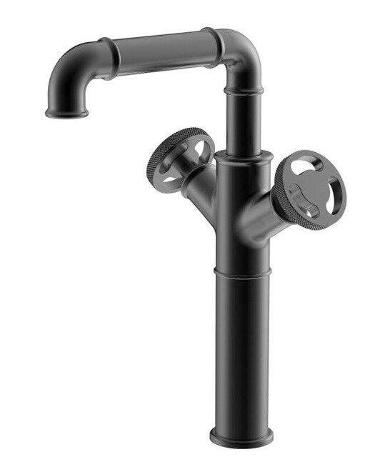 Prague-Black Industrial Victorian Hot and Cold Lever Tall and short bathroom faucet