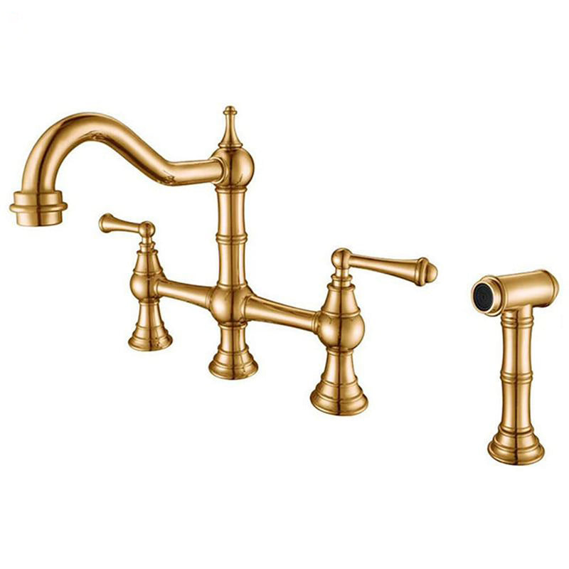 Brushed gold Victoria Bridge Kitchen Faucet With Side Pull Out Sprayer