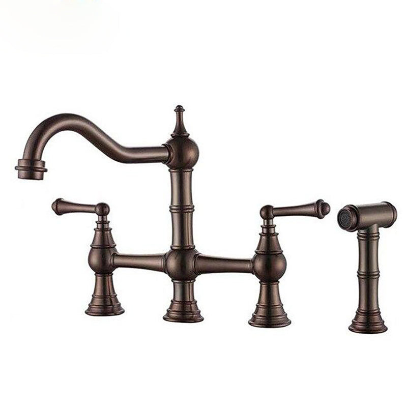 Brushed gold Victoria Bridge Kitchen Faucet With Side Pull Out Sprayer