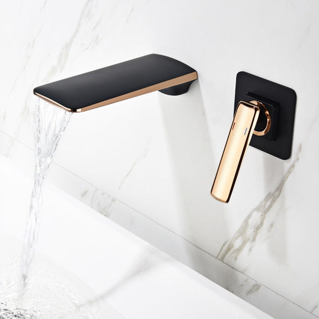 Rose gold with black single lever wall mounted bathroom faucet