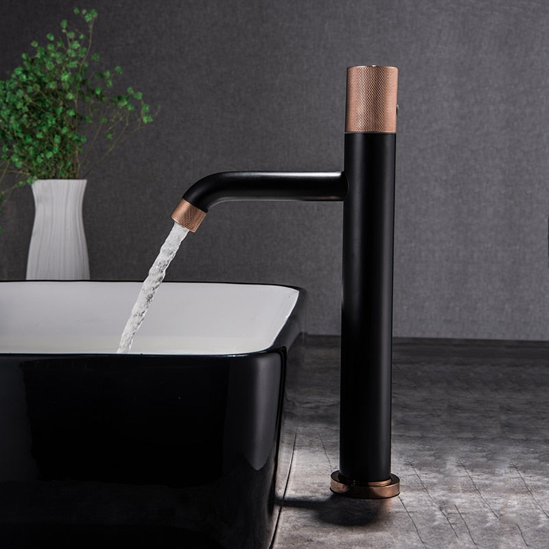 Matte Black and Rose Gold Tall Vessel Sink Faucet