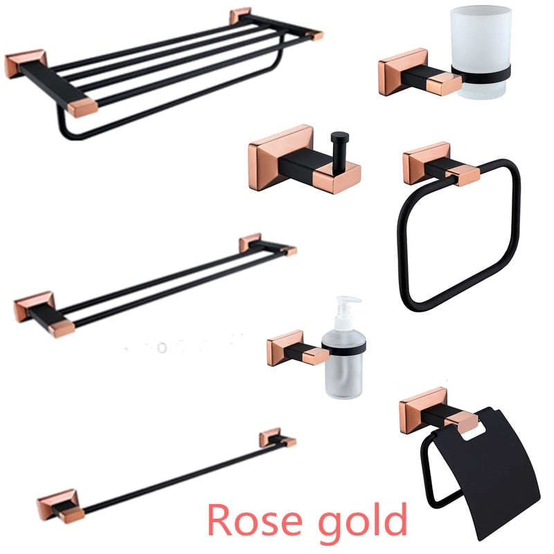 Rose Gold with Black Two Tone Colors Bathroom Accessories