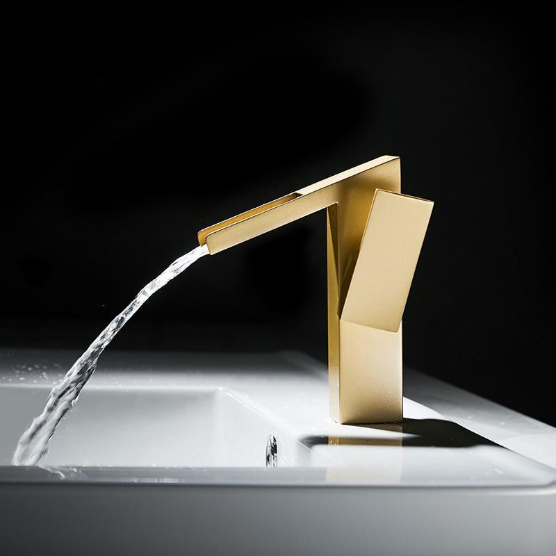 Brushed gold modern waterfall bathroom faucet