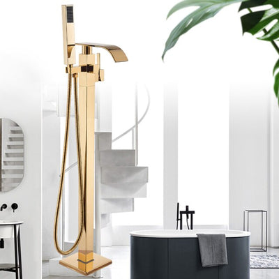 Gold polished free standing tub filler faucet set