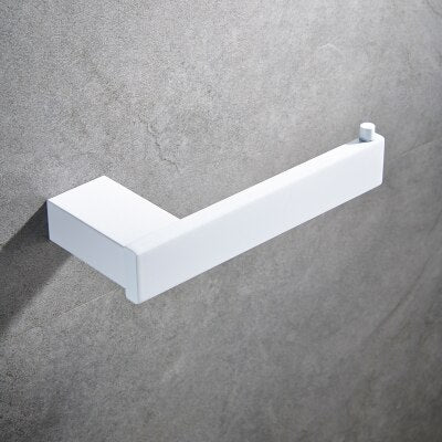 White Matte Bathroom Accessories- towel bar, toilet paper holder,hooks