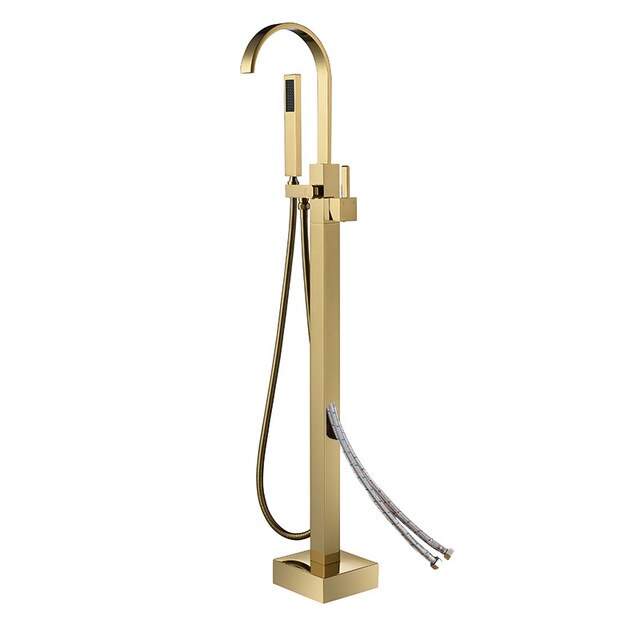 Brushed gold freestanding bathtub filler