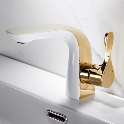 Gold with white two tone single hole bathroom faucet