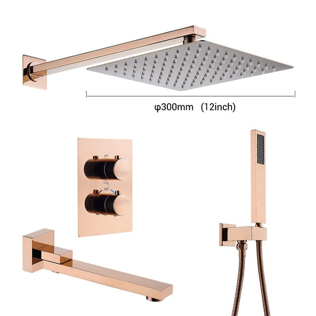 Rose Gold polished Square -3 way function diverter for tub,shower and hand spray completed shower kit