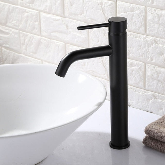 Brushed gold tall and short single hole bathroom faucet