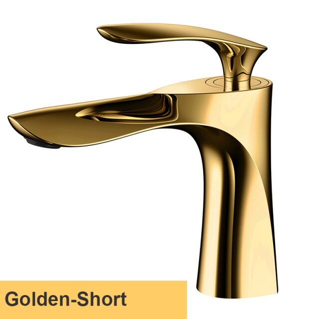 White with gold single hole bathroom faucet short and tall