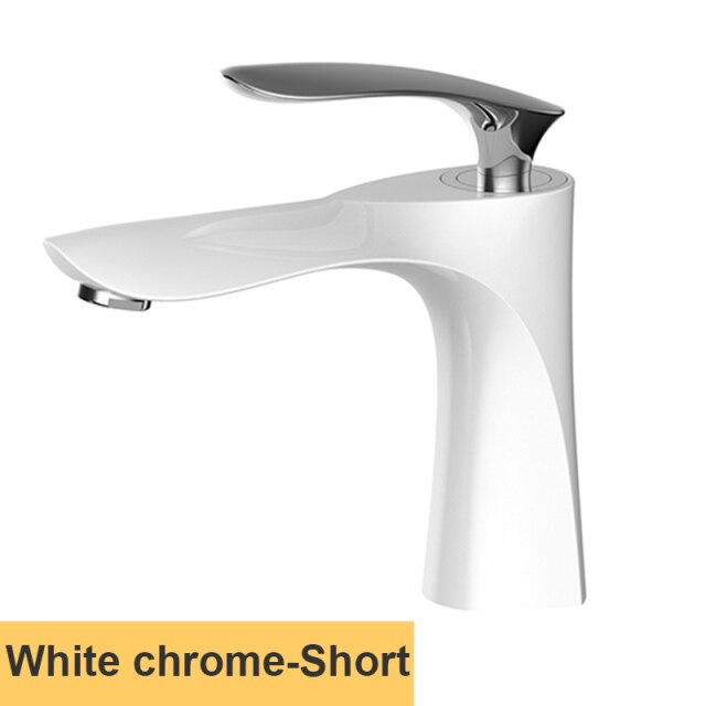 White with gold single hole bathroom faucet short and tall