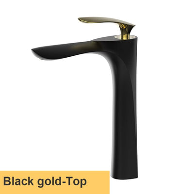 White with gold single hole bathroom faucet short and tall