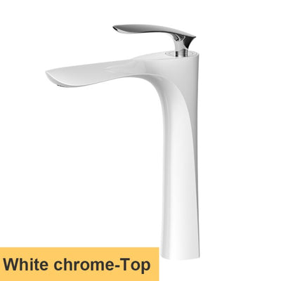 White with gold single hole bathroom faucet short and tall