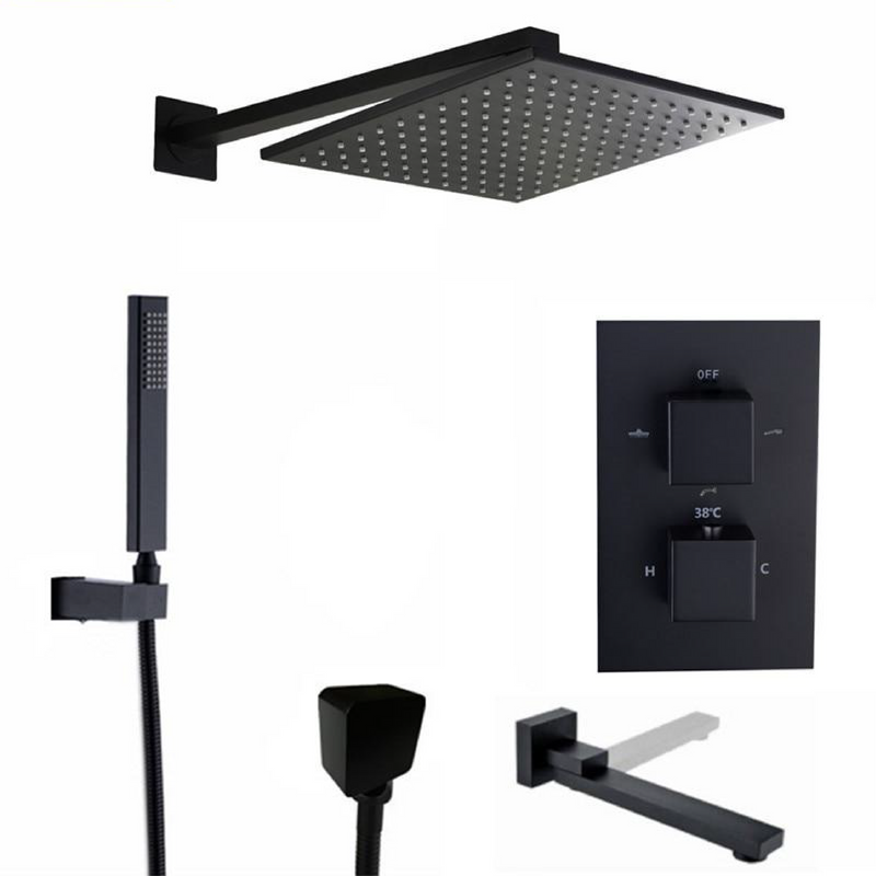 Black CSA Square 2 and 3 way function thermostatic shower kit