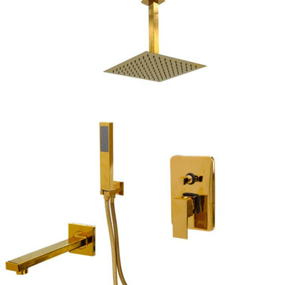 Gold Polished Square 2-3 way functions pressure balance shower kit