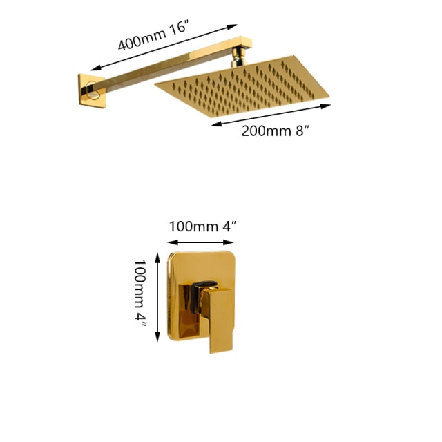 Gold Polished Square 2-3 way functions pressure balance shower kit