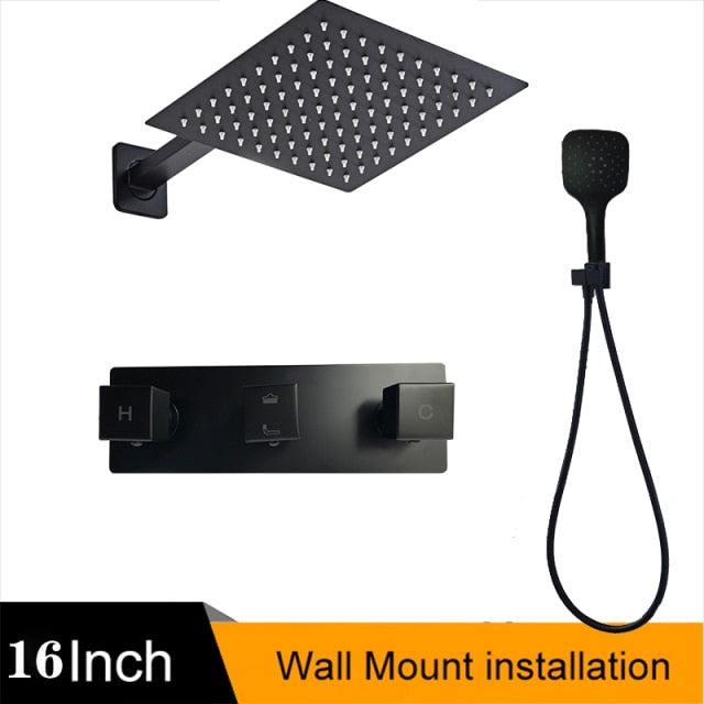 Black Matte Square 2 Way Shower Kit