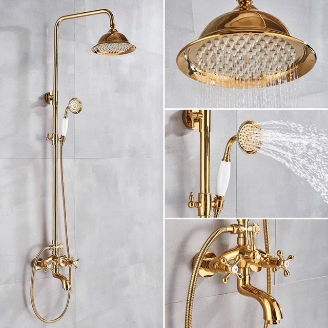 Gold Polished Antique Victorian Exposed Shower System Kit