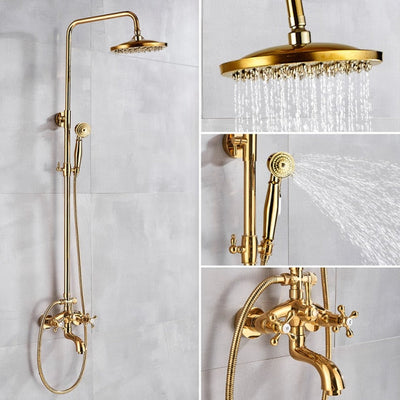 Gold Polished Antique Victorian Exposed Shower System Kit