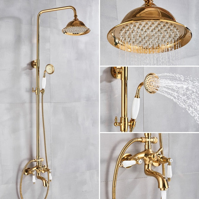 Gold Polished Antique Victorian Exposed Shower System Kit