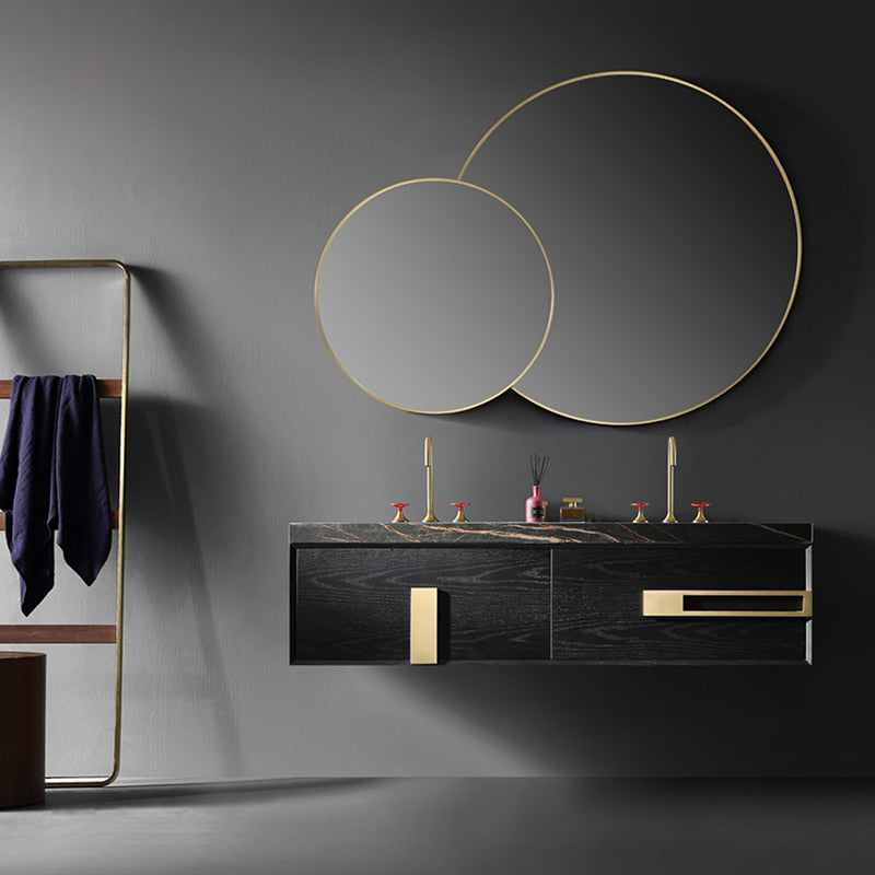 Nero-Black with brushed gold wall hung double sinks bathroom vanity 62"