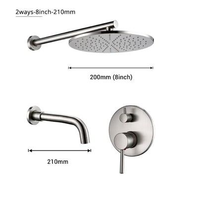 Brushed nickel 8-12 Inch Round rain head 2 and 3 way function shower kit