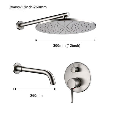 Brushed nickel 8-12 Inch Round rain head 2 and 3 way function shower kit