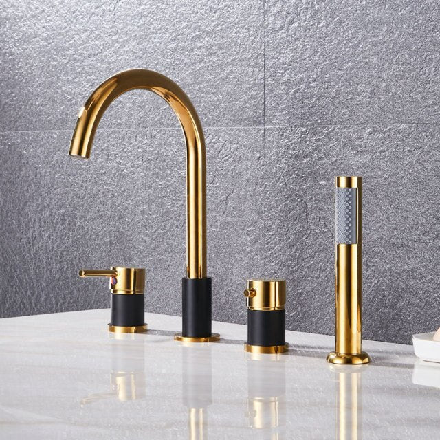 Black Gold -Brushed Gold-Black-Chrome with Black Deckmount Bathtub Filler Faucet