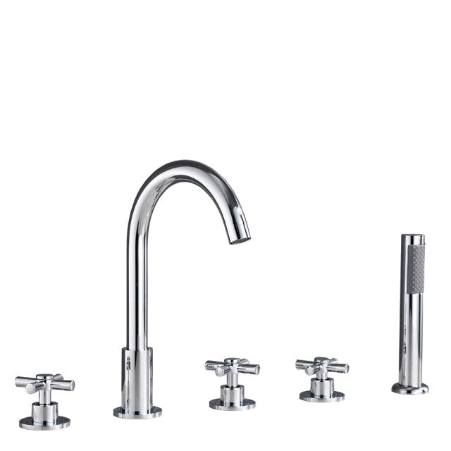 Gold polished 5 pieces deck mount tub filler faucet kit