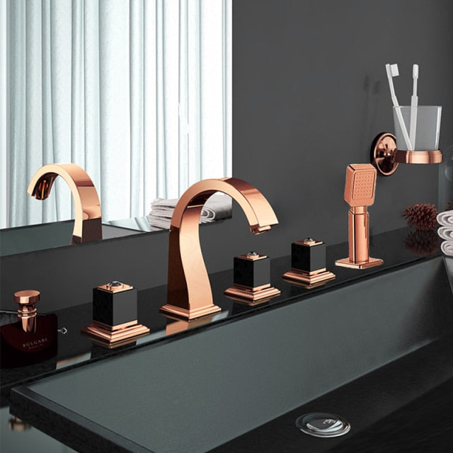 Monaco-Gold-Rose Gold Polished Deck Mount 5 pieces battub filler faucet