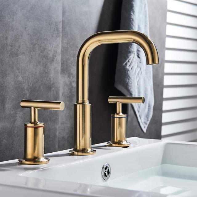 Gold polished 8" inch wide spread bathroom faucet